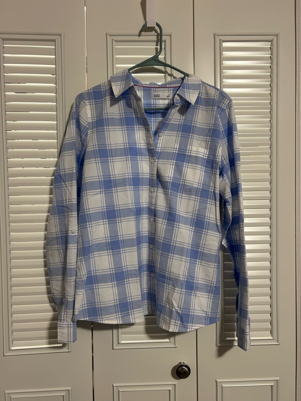Light Blue Plaid Button-Up Shirt - Women’s